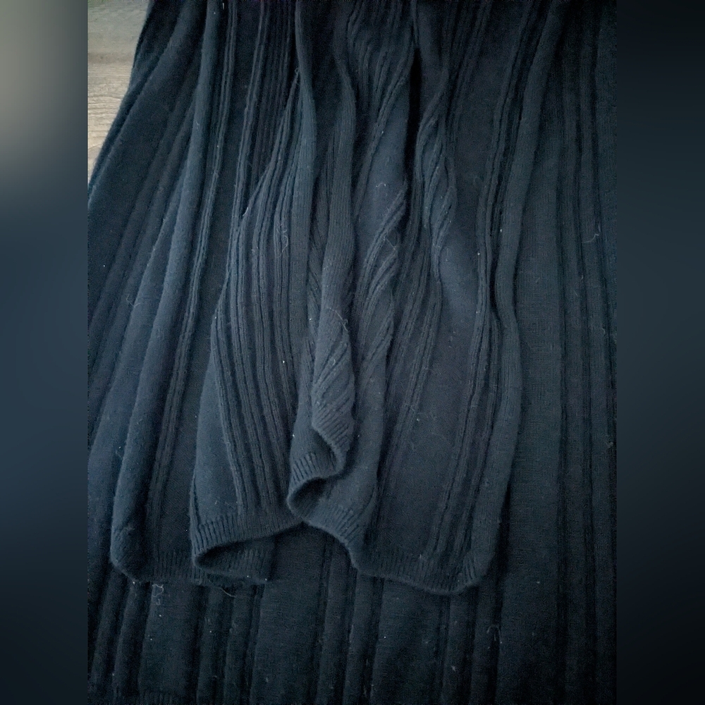 Gorgeous Free People Long Black Ribbed Button-Front Cardigan Size L Side Slits - Picture 3 of 8
